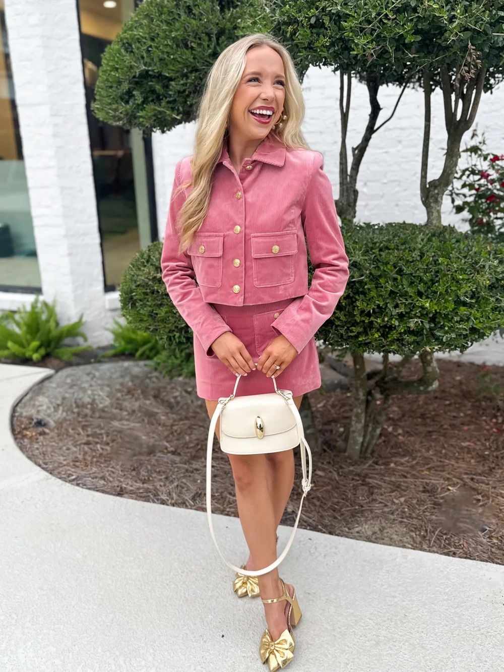 LoveShackFancy Pink Corduroy Jacket Skirt Set